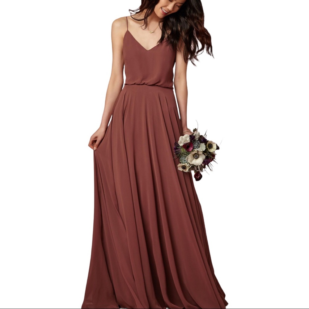 New BHLDN x Jenny Yoo Inesse 8 / Med Cinnamon Rose V-Neck Circle Skirt Maxi Gown